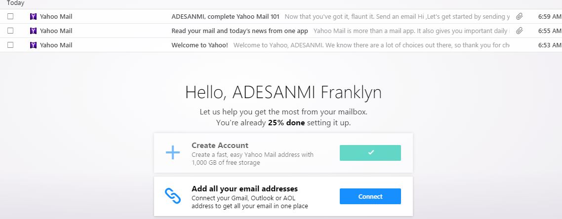 Yahoo Mail account login page