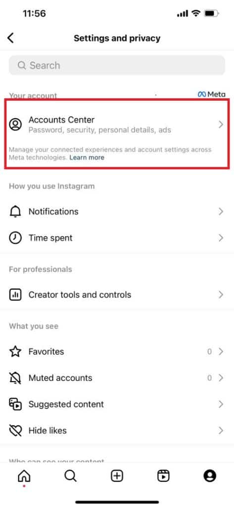 Instagram account centre