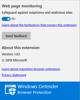 Microsoft Windows Defender Browsers Protection for Chrome