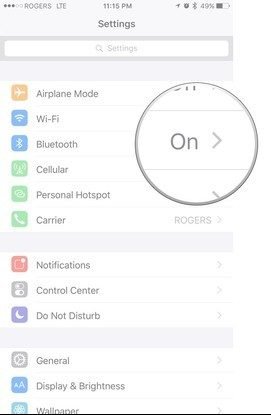 image shows the bluetooth option on settings app where Airpod name change can be initiated