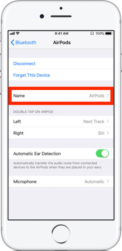 Image displays screen with an option to name Airpod