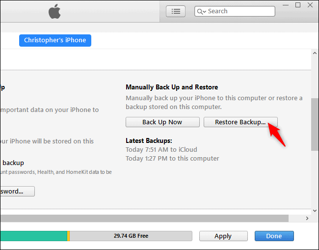 backup iphone on itunes