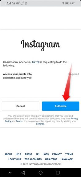 TikTok Can't login with Instagram