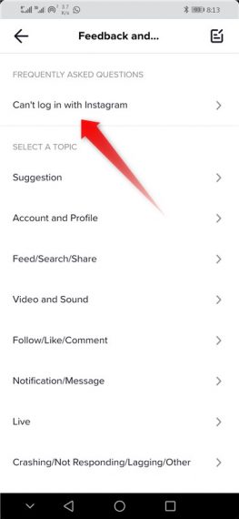 TikTok Can't login with Instagram
