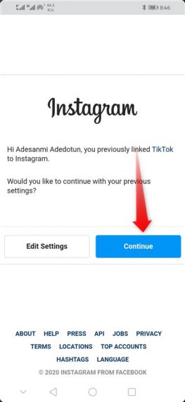 TikTok Can't login with Instagram