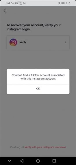 TikTok can't login with Instagram account