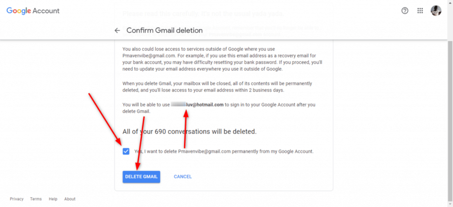 Confirm account deletion
