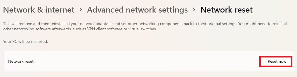 Reset Network Now
