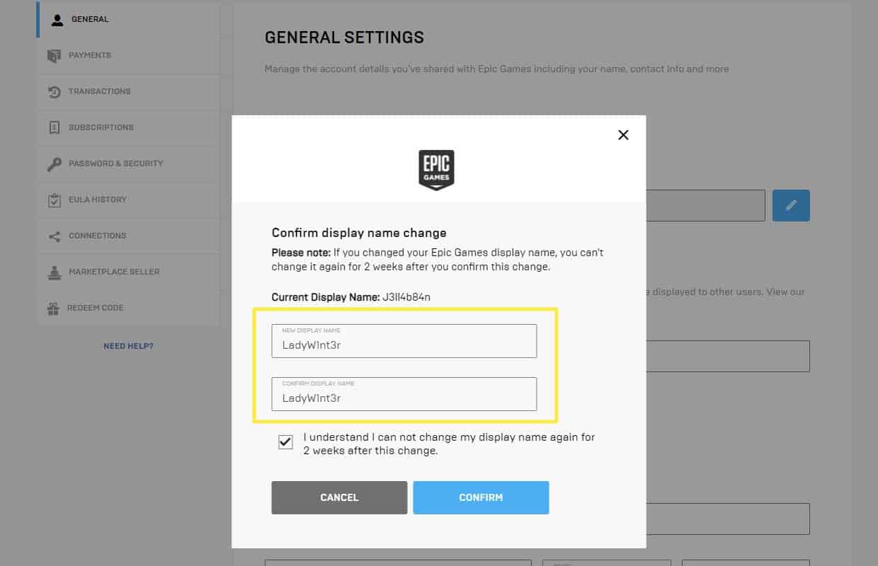 change your username on Fortnite using Windows