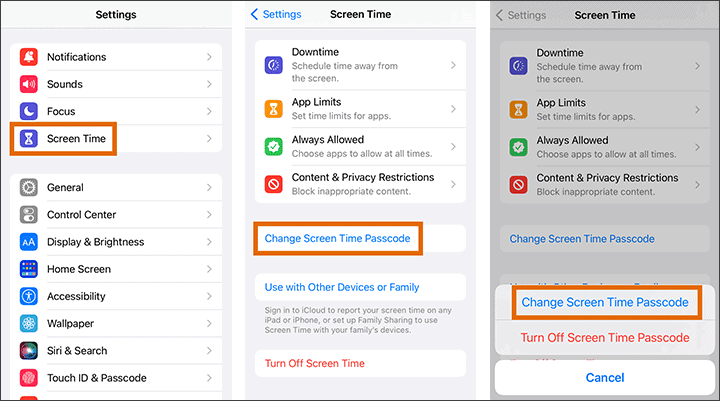 change screen time passcode on iPad