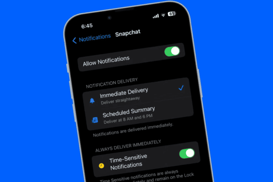 how to turn off time sensitive notifications on snapchat
