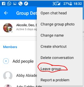 Leave Facebook group chat on Android messenger